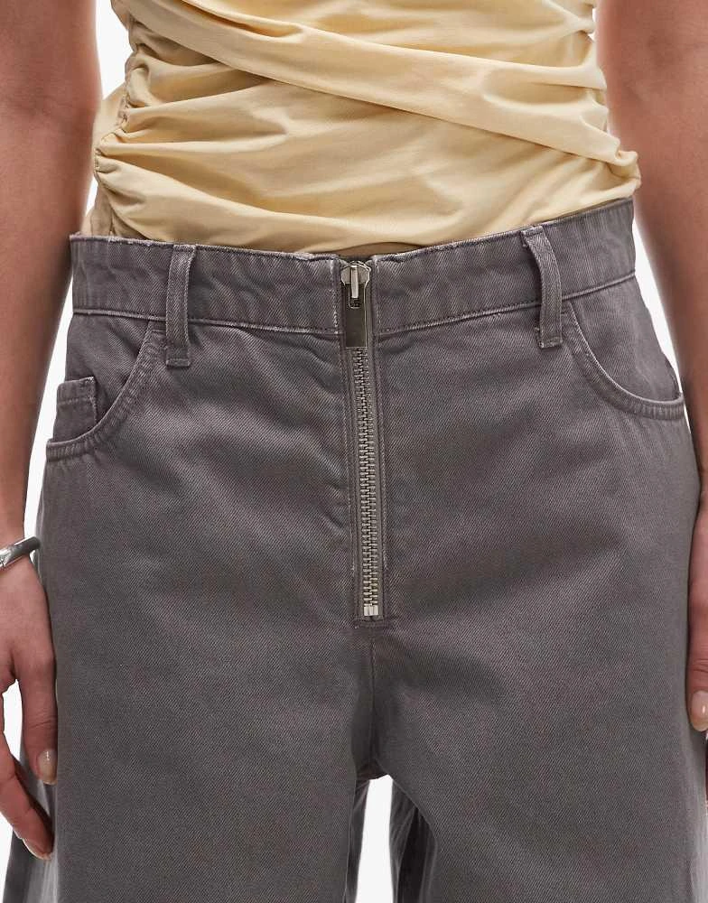 Mango Mango zip front baggy jean in grey 5