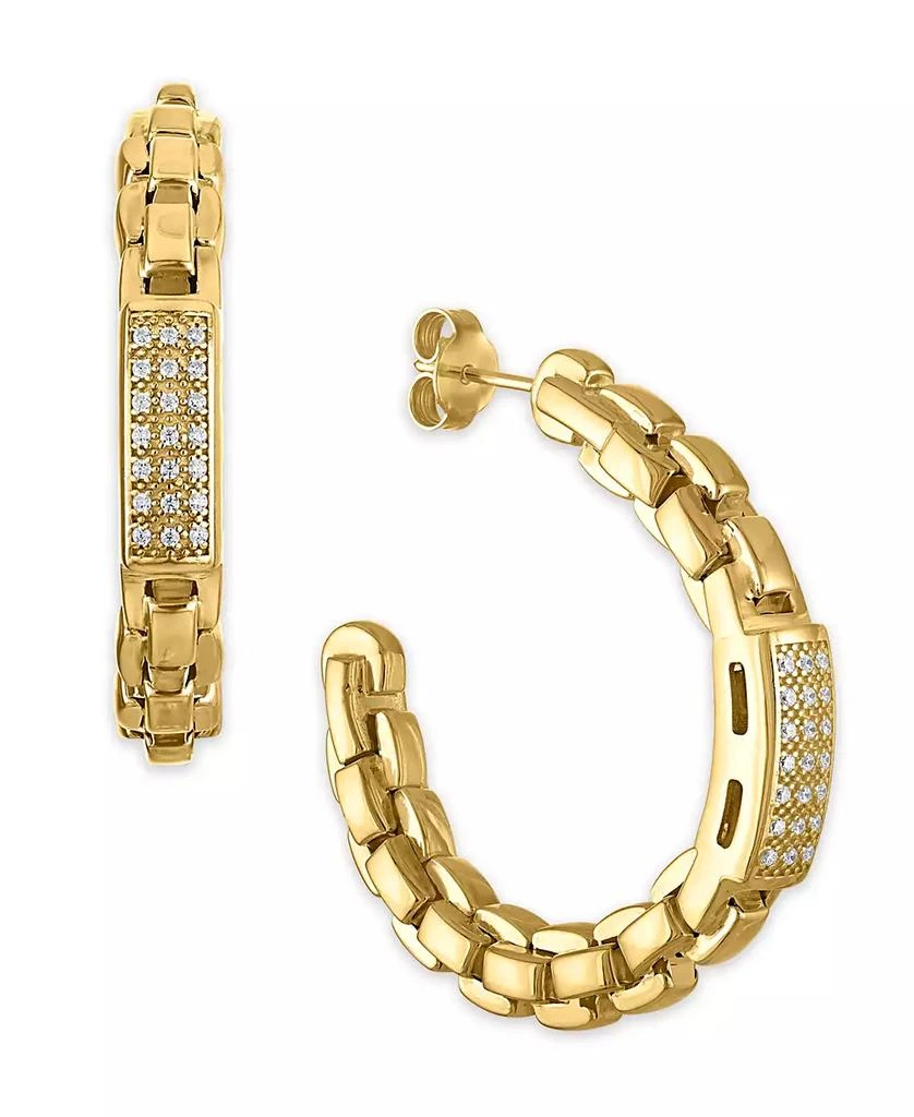 Diamond Bar Box Chain J-Hoop Earrings (1/4 ct. t.w.) in 14k Gold Over Sterling Silver
