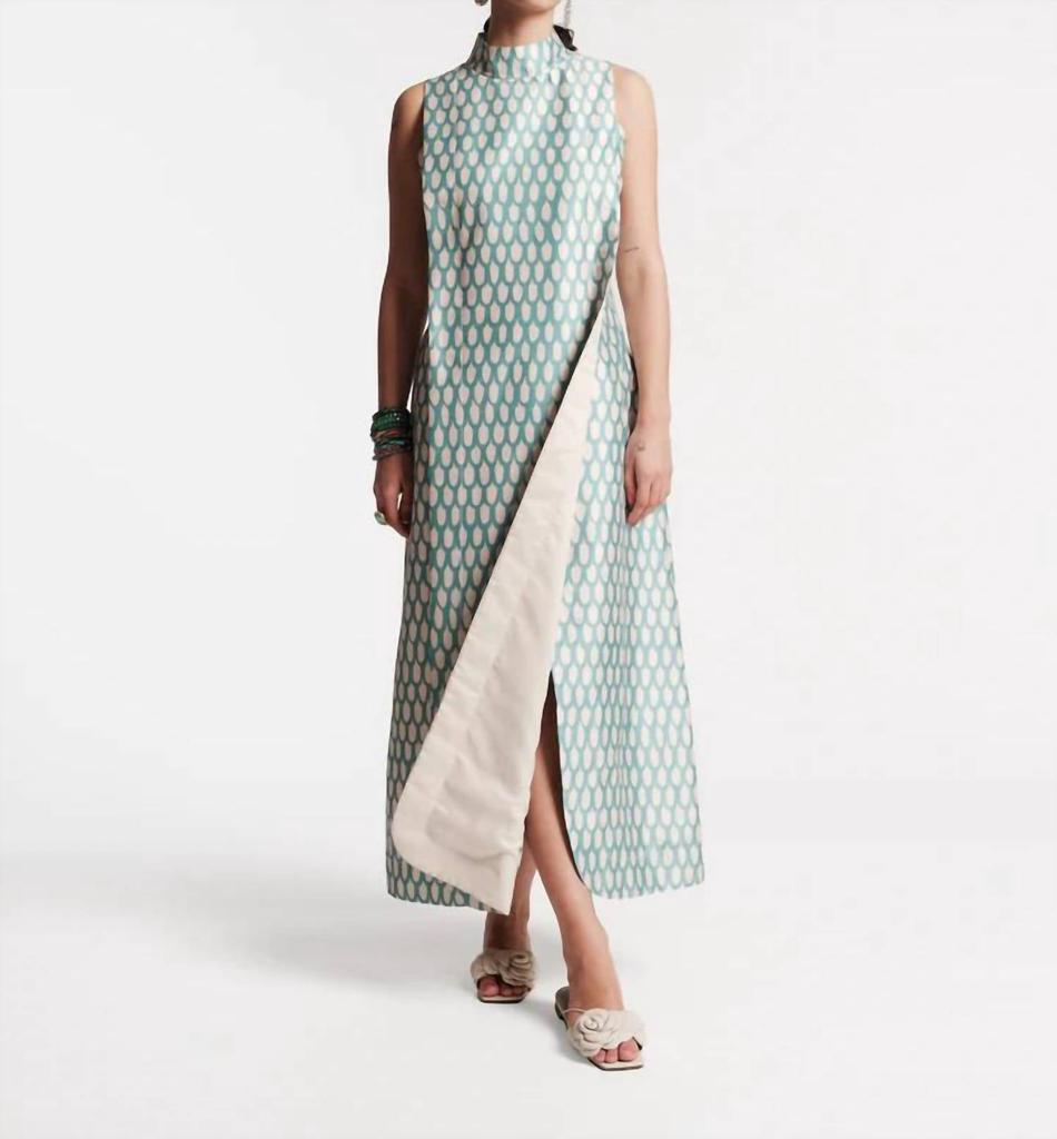 Frances Valentine Loop Print Carlyle Dress In Oyster/light Blue