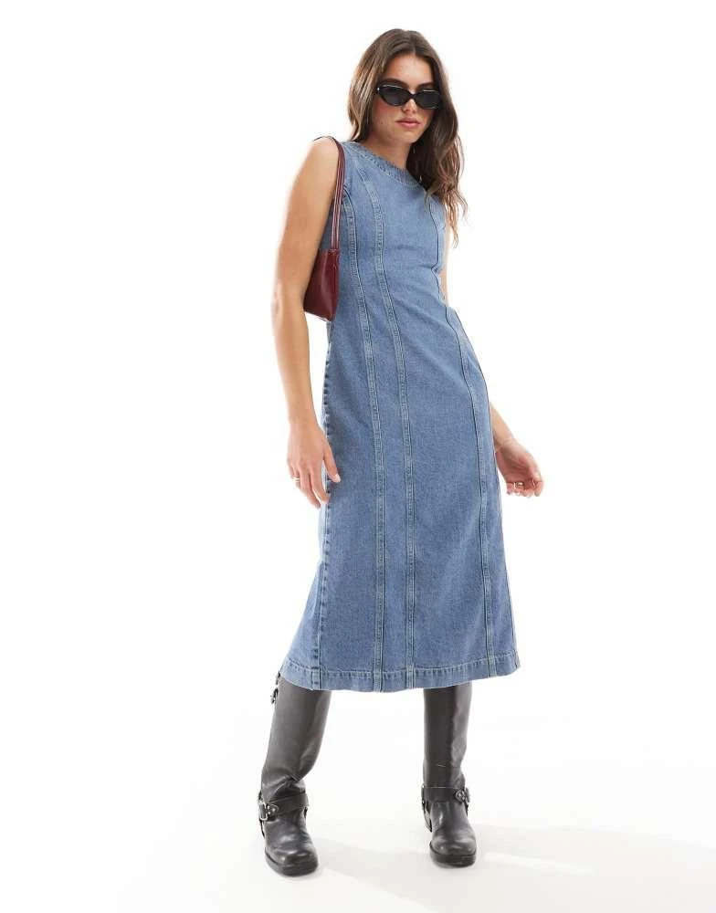 Whistles Whistles midi denim dress with seam detail in blue 2