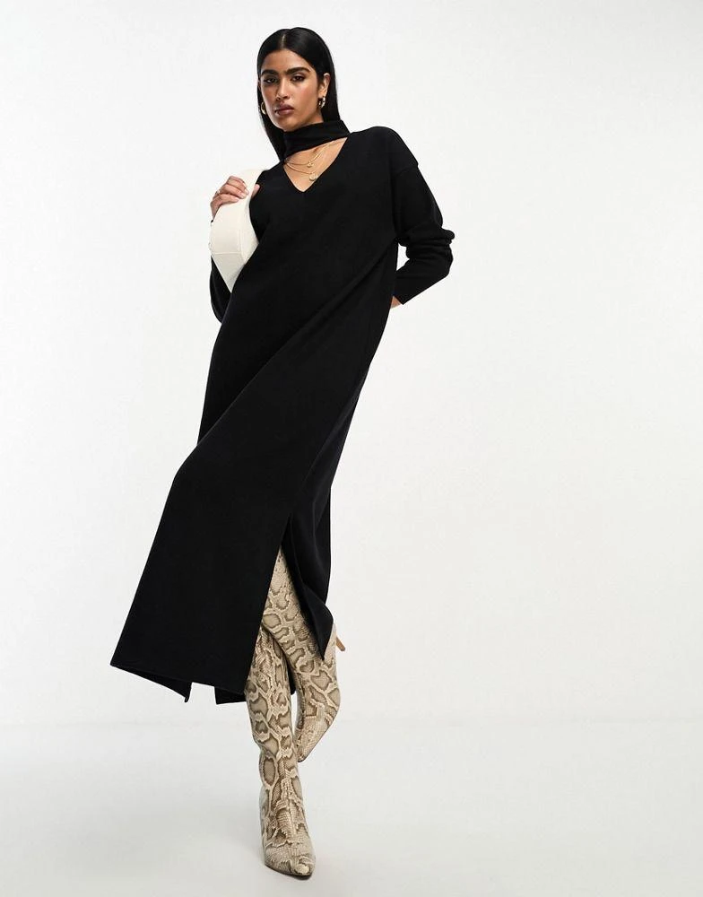 ASOS ASOS DESIGN supersoft choker detail long sleeve midi jumper dress in black 1