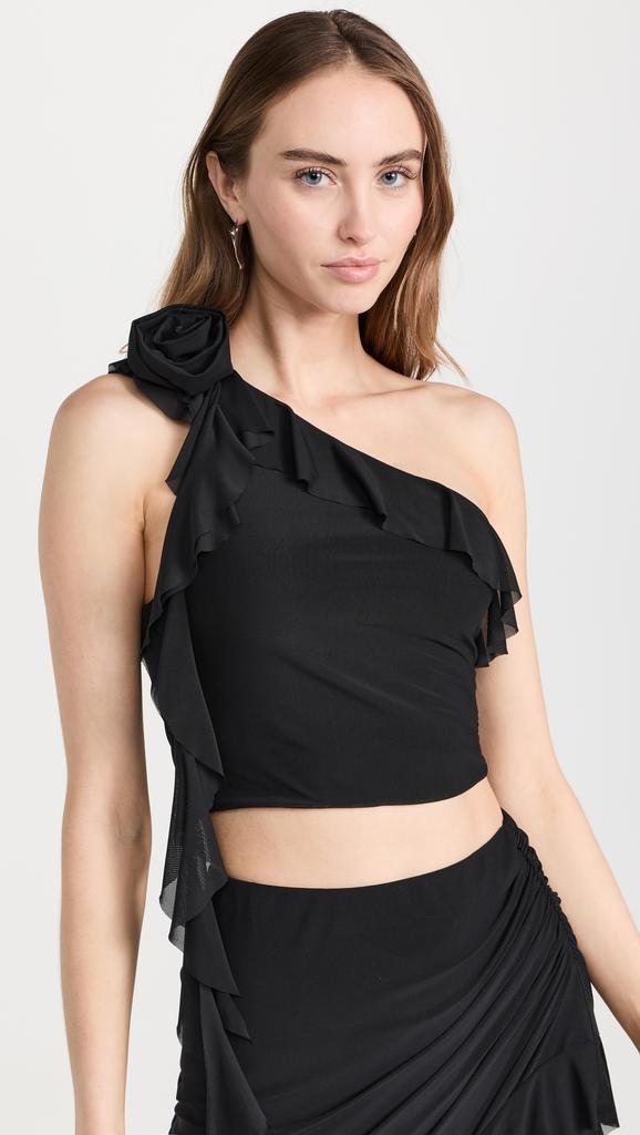 AFRM Kellon Rosettte One Shoulder Ruffle Crop Top