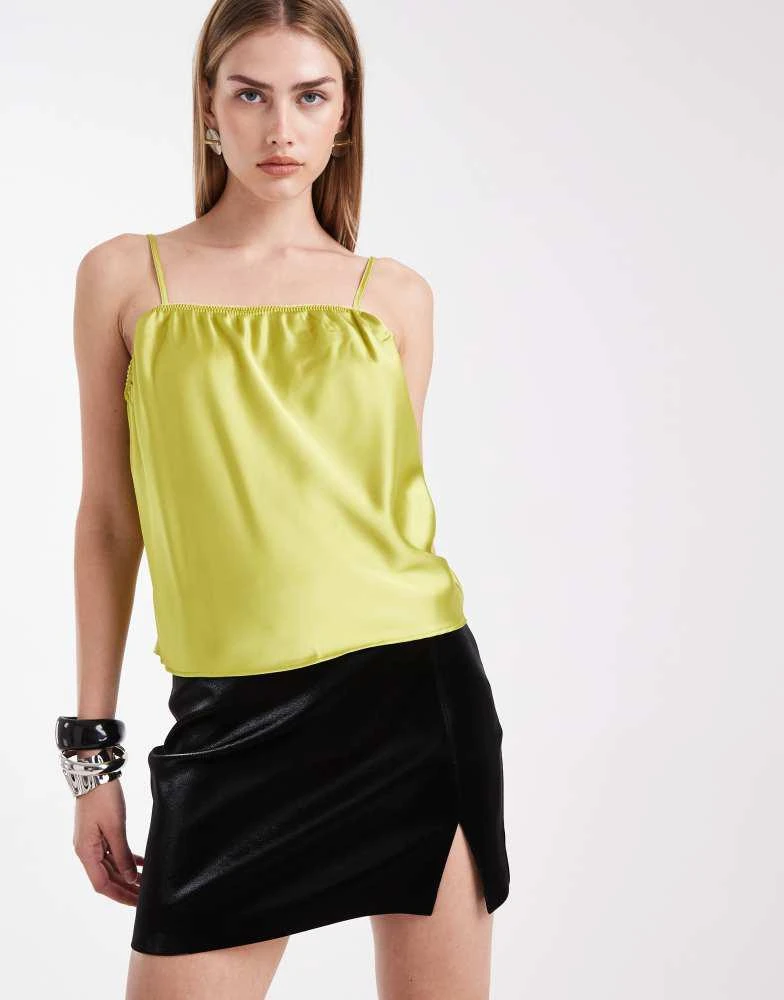 ASOS ASOS DESIGN satin cami with lingerie details in lime