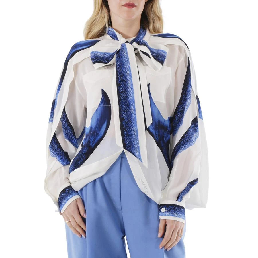 Burberry Ladies Mermaid Tail Print Tie-Neck Cape Detail Blouse 1