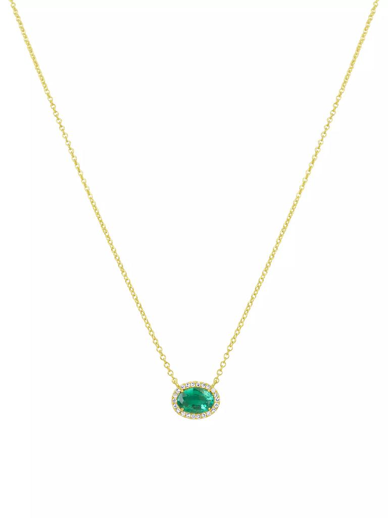 Meira T 14K Yellow Gold, Emerald, & Diamond East-West Oval Pendant Necklace