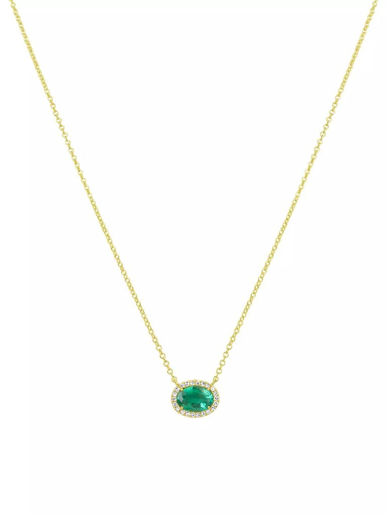 Meira T 14K Yellow Gold, Emerald, &amp; Diamond East-West Oval Pendant Necklace 1