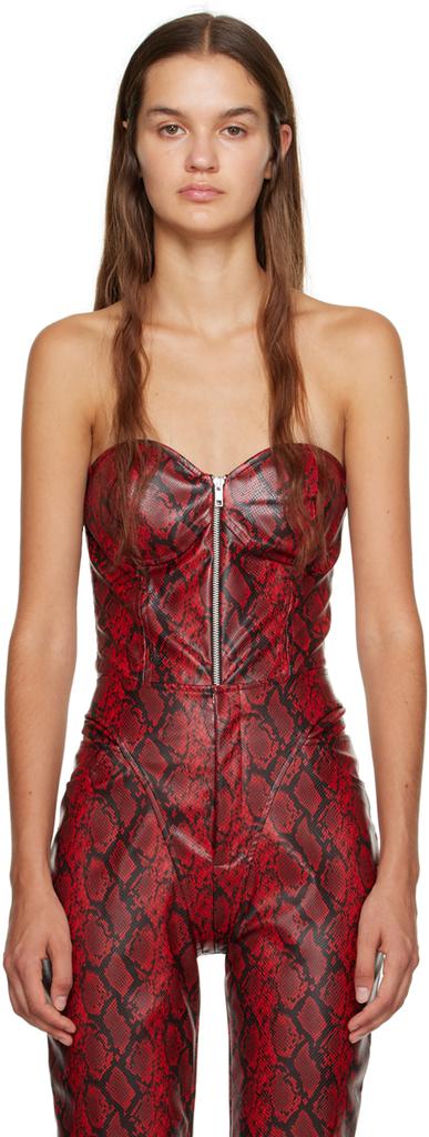 Puppets and Puppets Red and Black Strapless Faux-Leather Bodysuit
