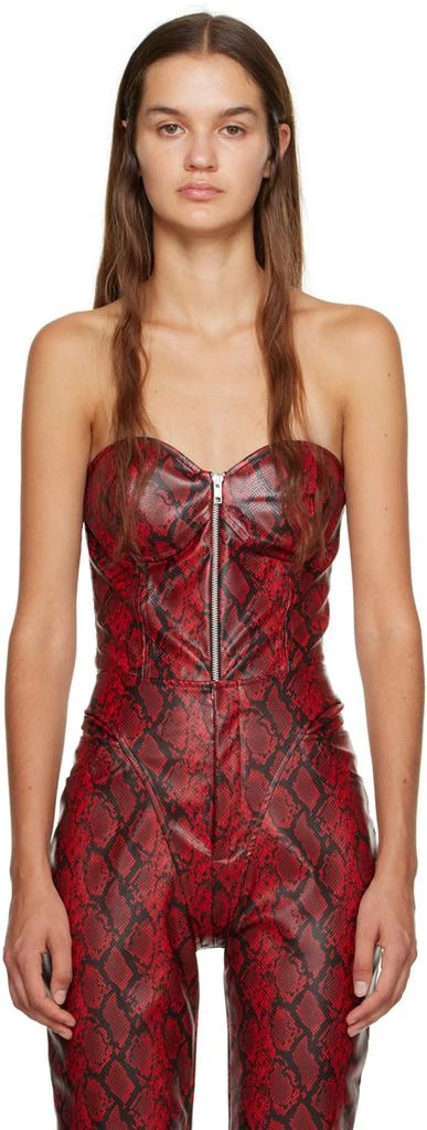 Puppets and Puppets Red and Black Strapless Faux-Leather Bodysuit 1