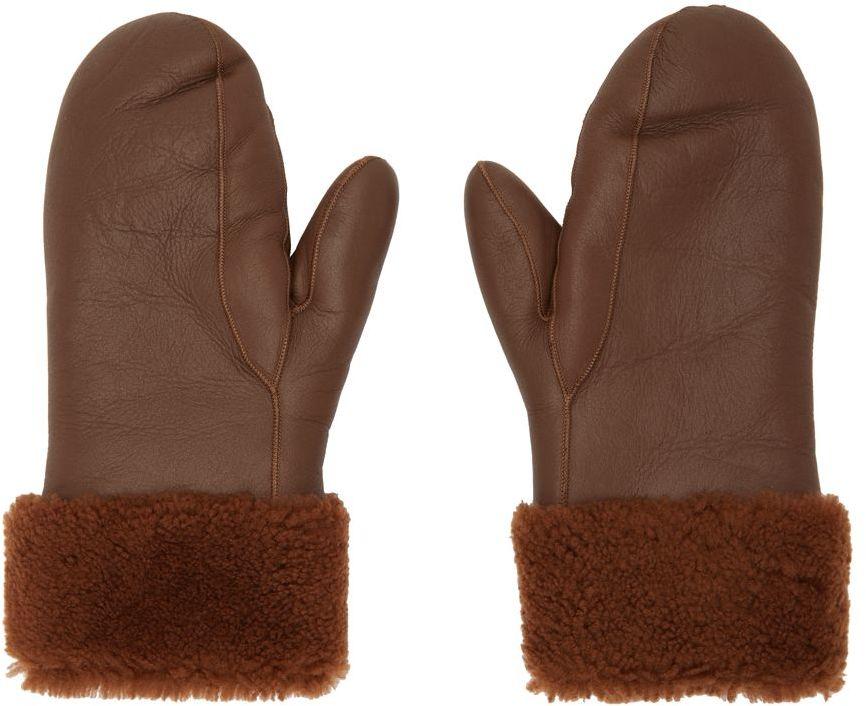 Yves Salomon Brown Shearling Mittens