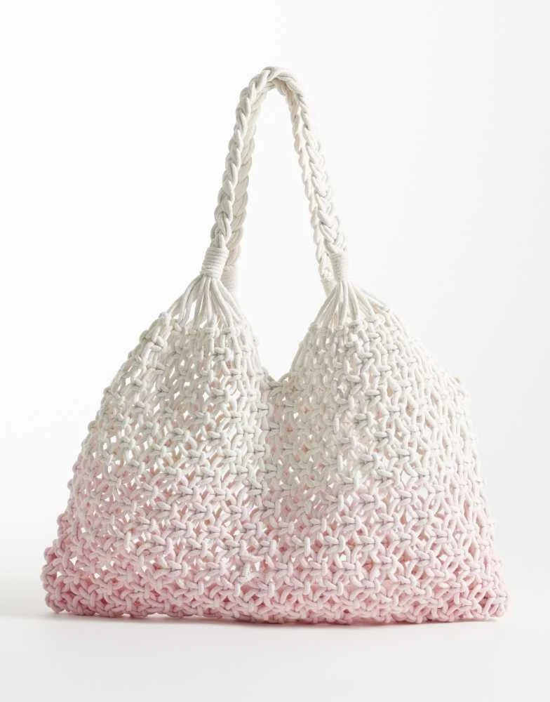 HOLLISTER Hollister ombre crochet beach bag in white and pink