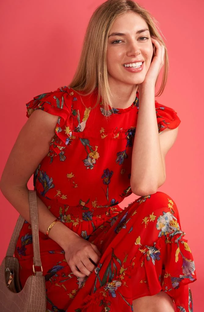CeCe Floral Smocked Ruffle Midi Dress 5