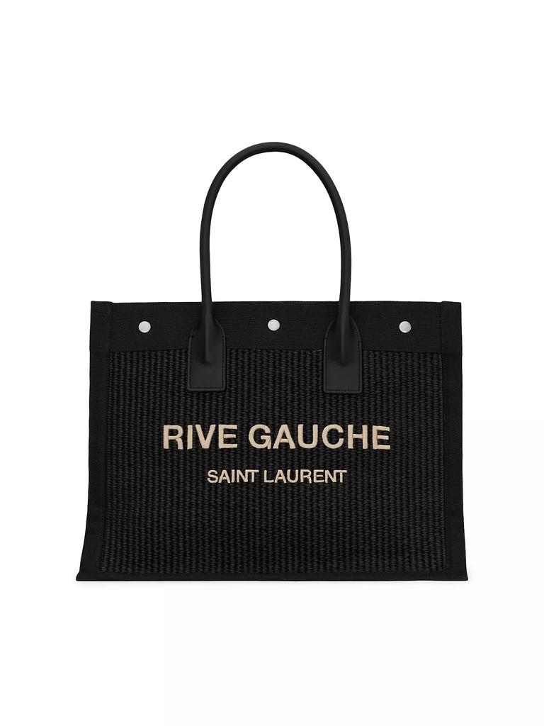 Saint Laurent Rive Gauche Small Tote Bag in Raffia and Leather