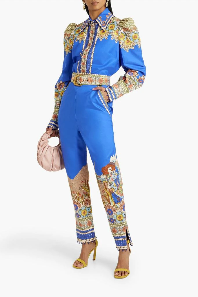 Zimmermann Belted printed cotton and silk-blend twill tapered pants 2