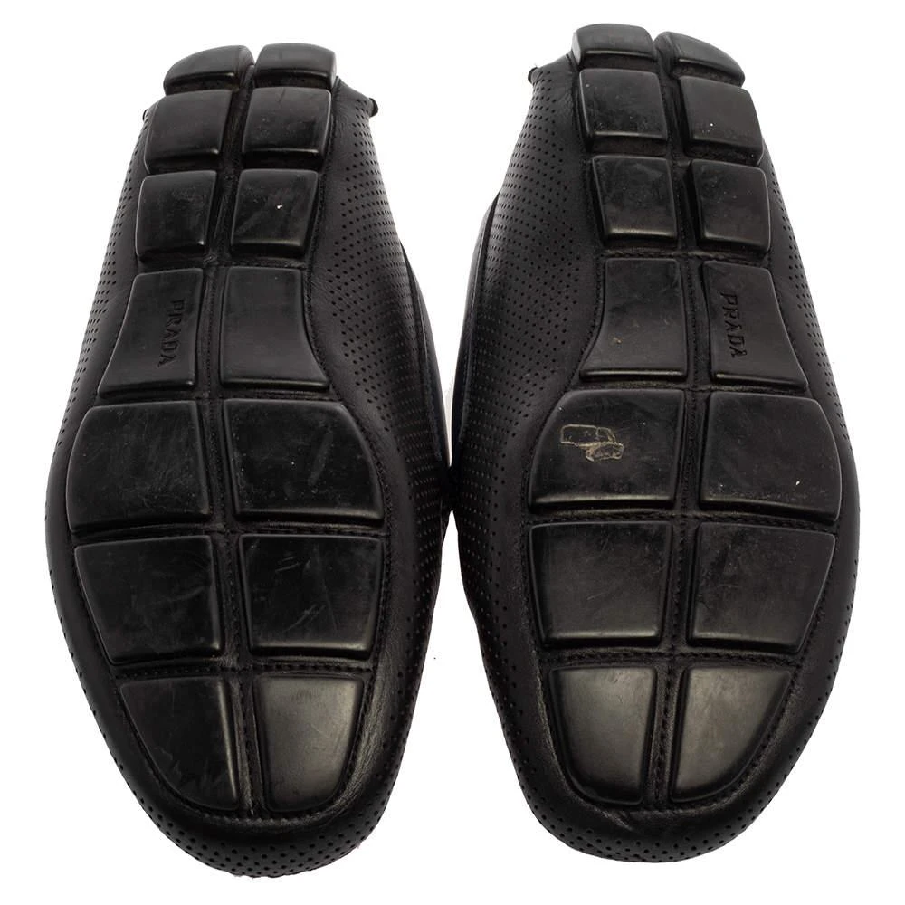 Shop Prada Blue Perforated Leather Slip On Loafers Size 45.5  display picture 3
