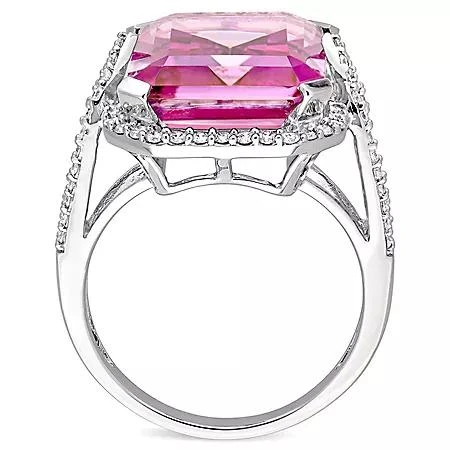 Gemstone Rings Pink Topaz and 0.45 CT. T.W. Diamond Cocktail Ring in 14K Gold 4