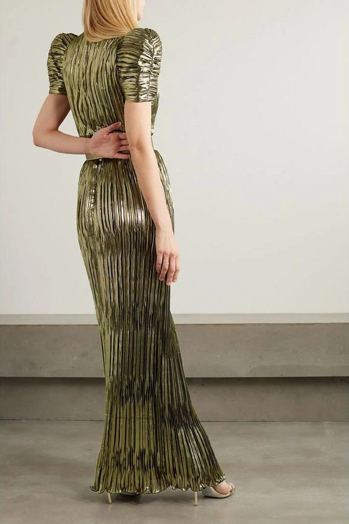 Andrew Gn Belted metallic plissé-lamé gown 3