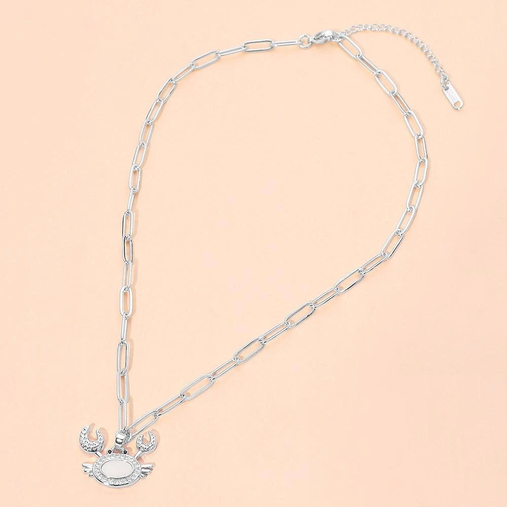 FASHNZFAB Stainless Steel Mother of Pearl CZ Stone Paved Crab Charm Pendant Paperclip Chain Necklace 3