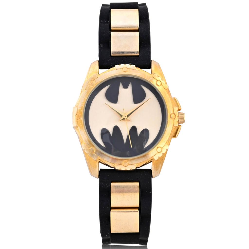 Accutime DC Comics Batgirl Black Silicone Strap with Brushed Goldtone Link Watch