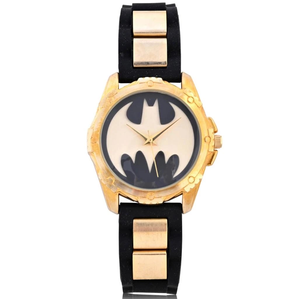 Accutime DC Comics Batgirl Black Silicone Strap with Brushed Goldtone Link Watch 1