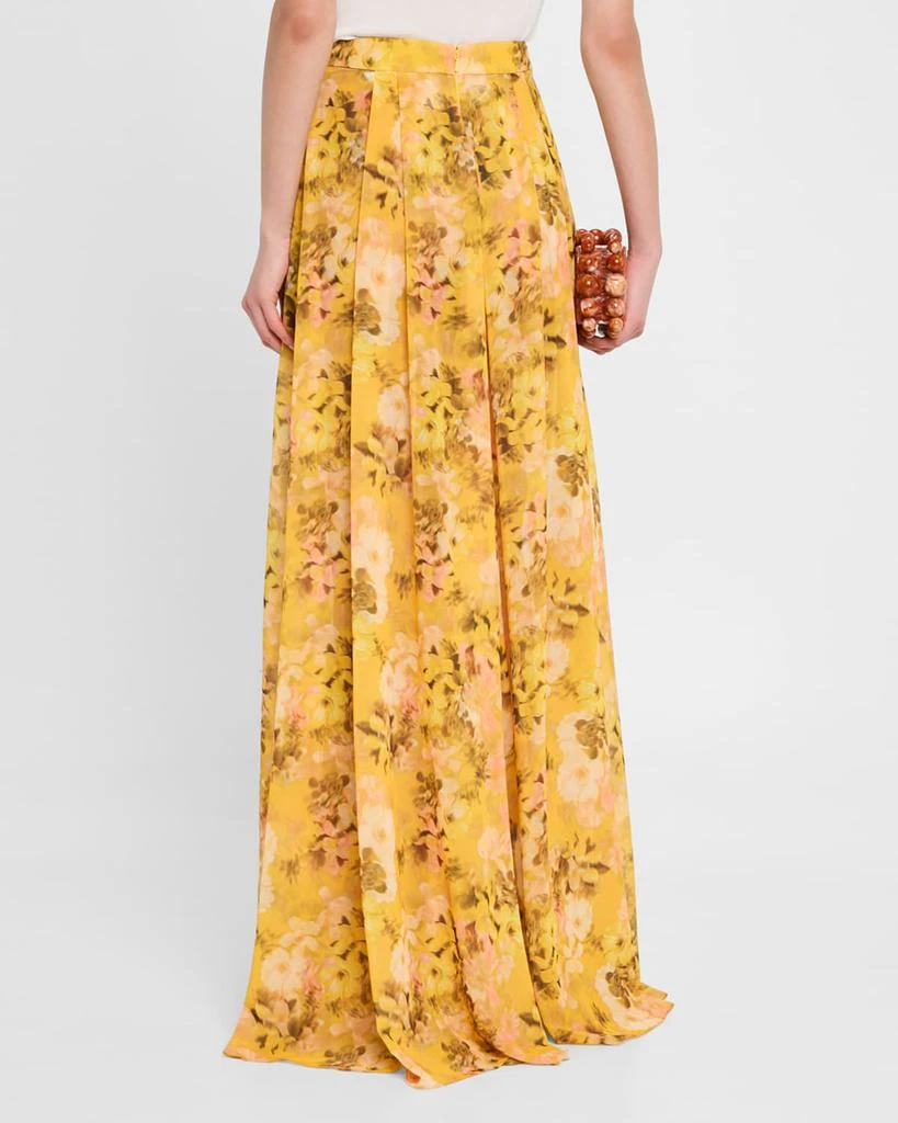 Badgley Mischka Pleated Floral-Print Georgette Palazzo Pants 3