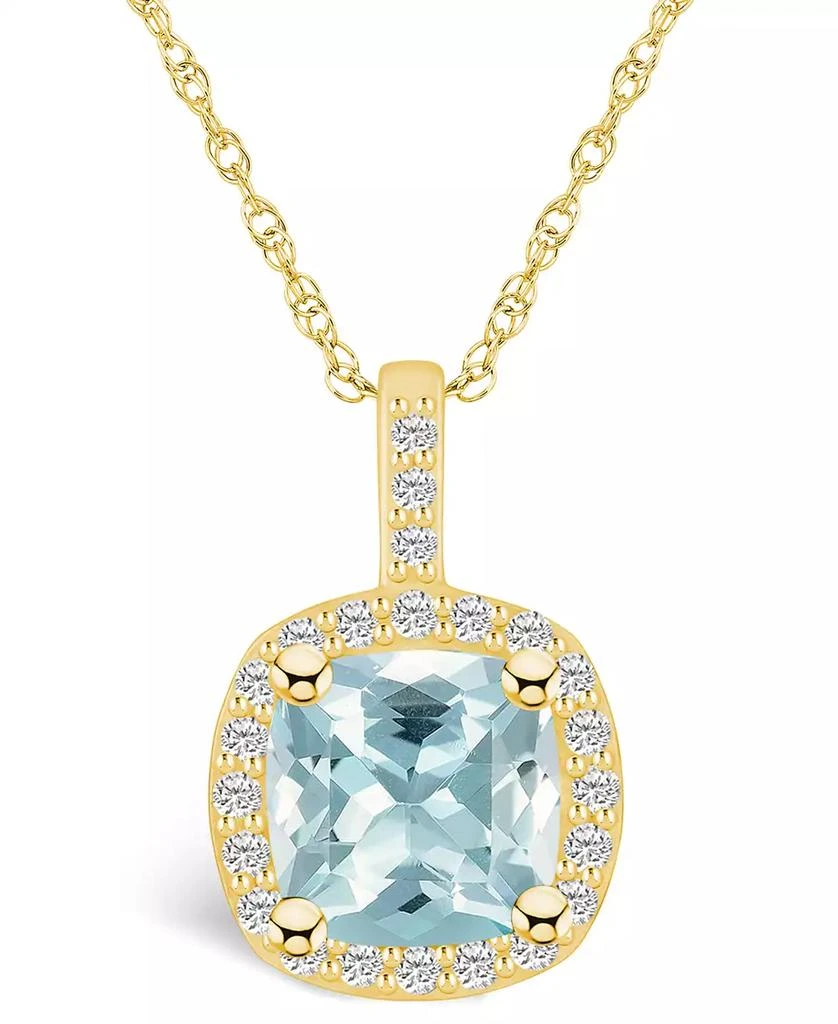 Macy's Aquamarine (2 Ct. T.W.) and Diamond (1/4 Ct. T.W.) Halo Pendant Necklace in 14K Yellow Gold 1