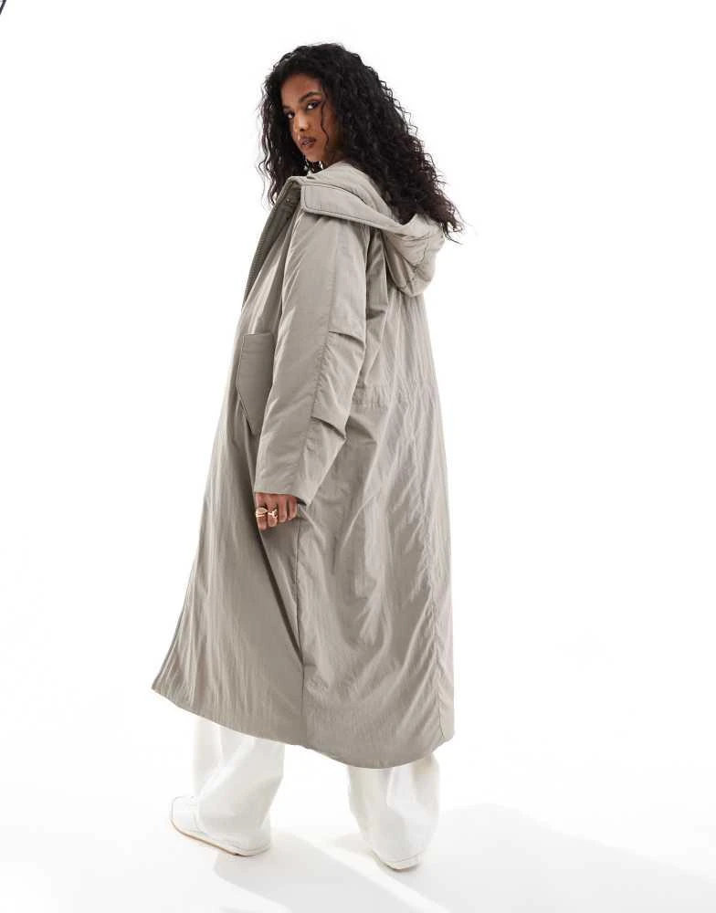 ASOS ASOS DESIGN clean longline puffer coat with hood in sage 3