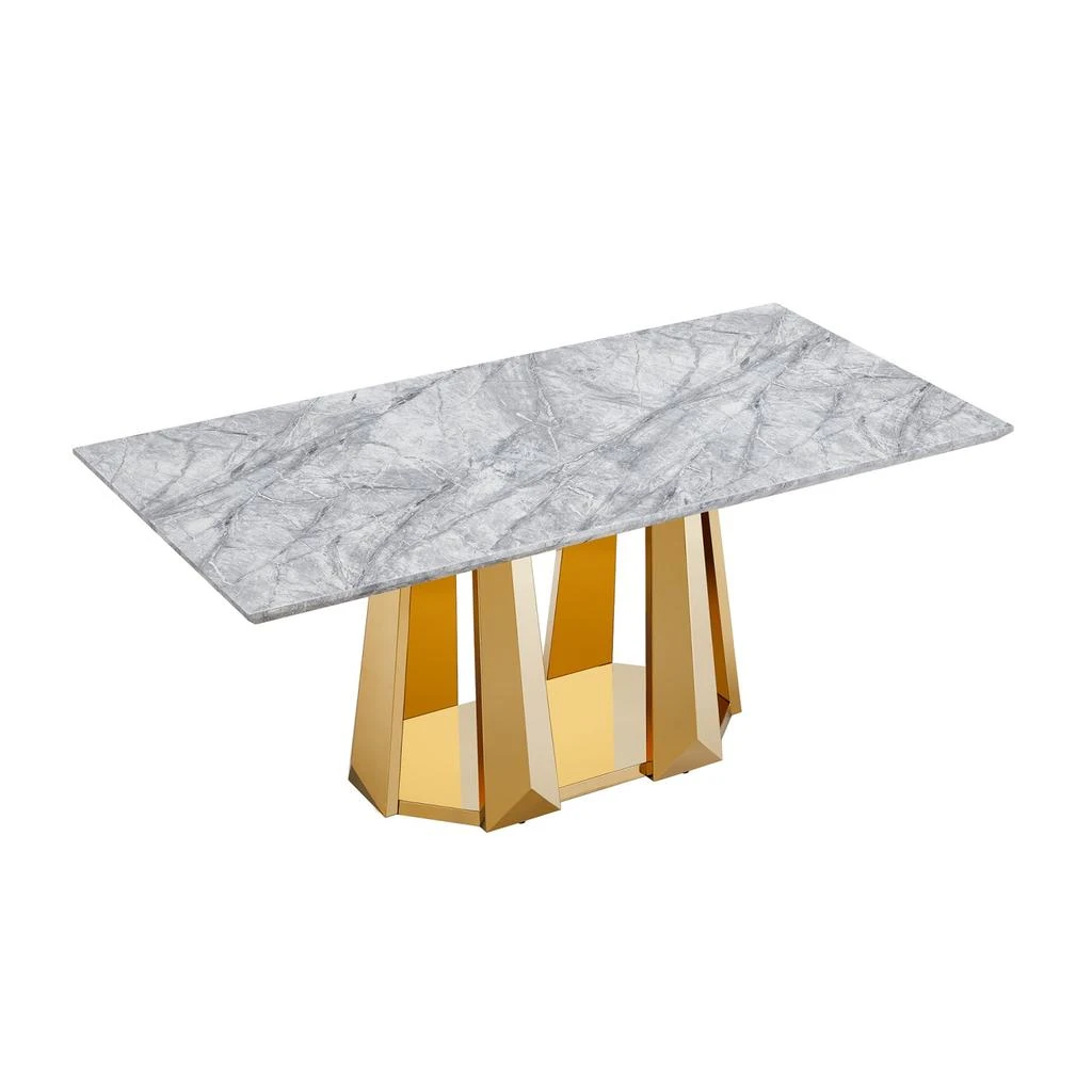 Streamdale Furniture Streamdale 70" Faux Marble Dining Table, Mirrored Base (Gold/Gray) 2