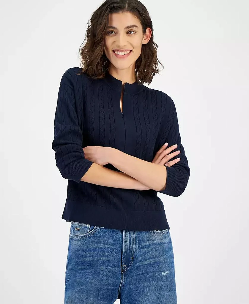 Tommy Hilfiger Women's Cable-Knit Quarter-Zip Sweater 1