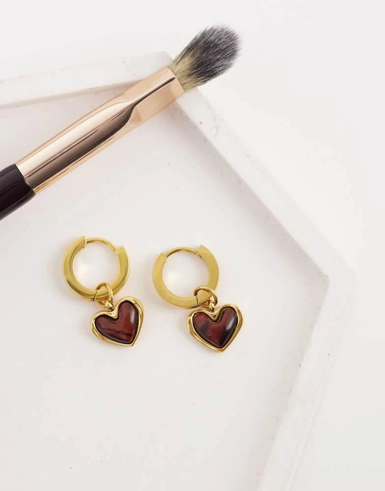 Abbott Lyon Abbott Lyon tigers eye heart huggie hoop earrings in 19k plated stainless steel in gold 2