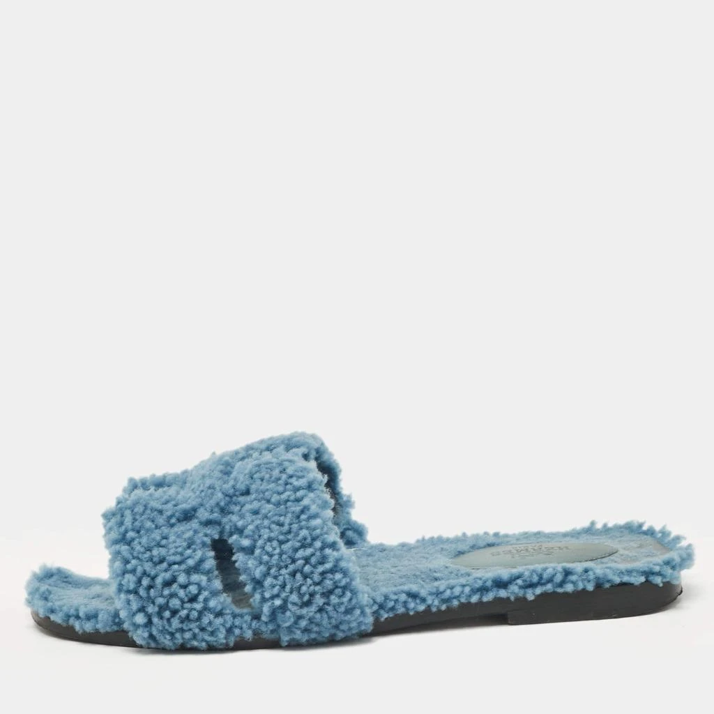 Hermes Hermes Blue Shearling Fur Oran Flat Slides Size 37 1