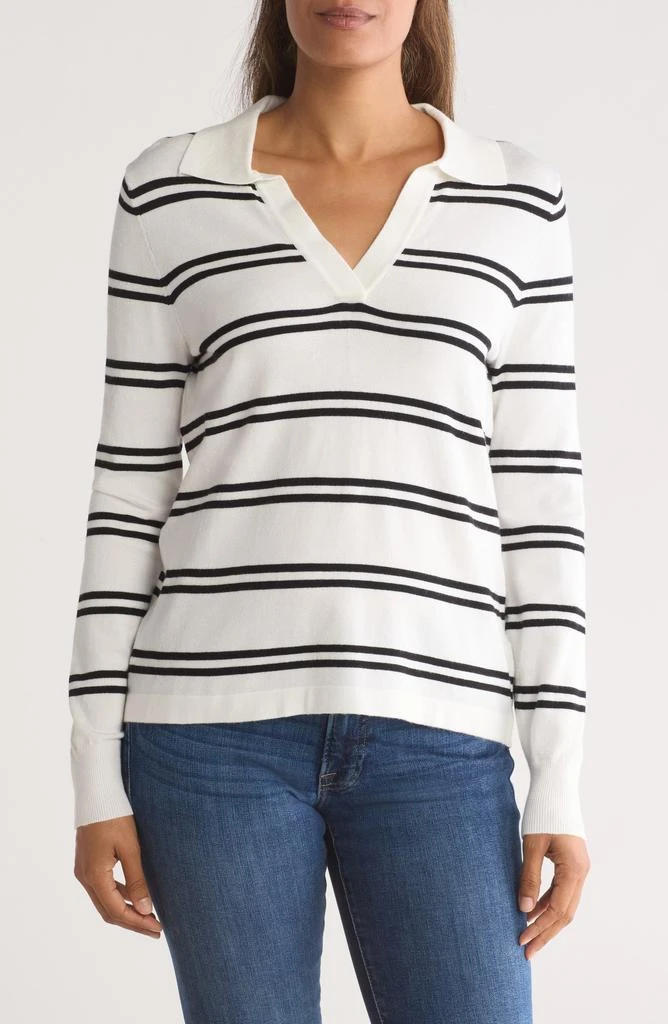 Bobeau Fine Gauge Stripe Polo Sweater 1