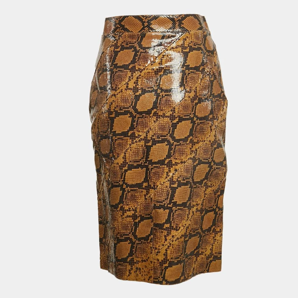 Alexander McQueen Alexander McQueen Brown Snakeskin Pattern Patent Leather Pencil Skirt M 2