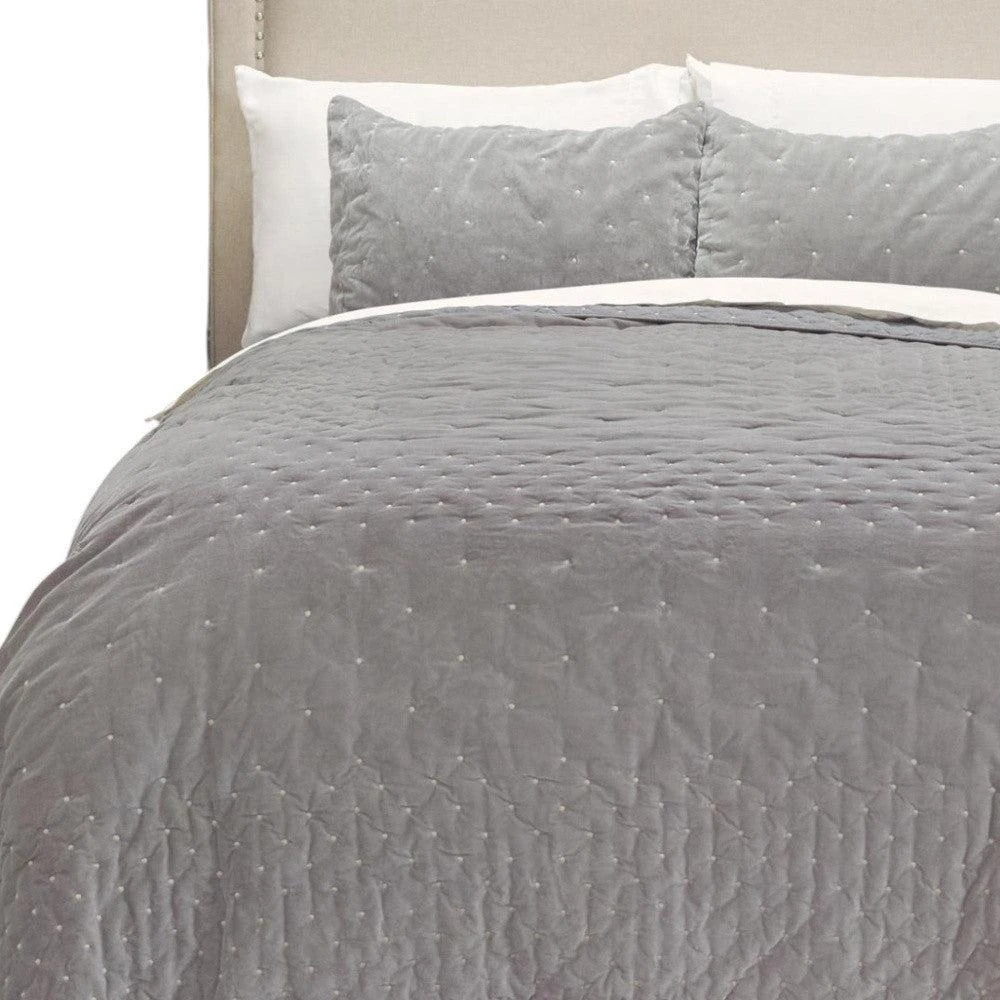Hivvago Gray Polka Dots King Quilt 4