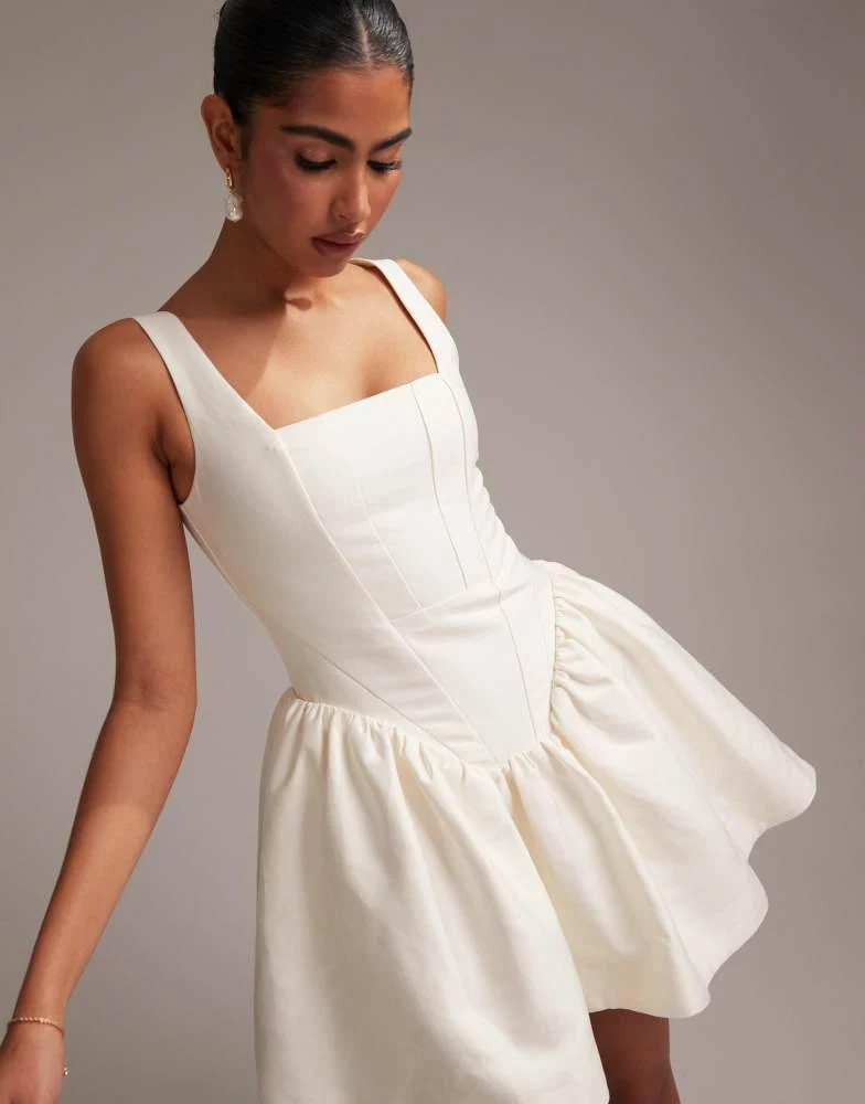 ASOS ASOS DESIGN square neck structured mini dress with full skirt in ivory 1