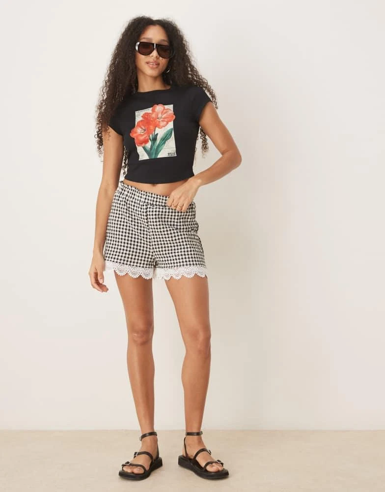 ASOS ASOS DESIGN lace trim micro short in gingham 1
