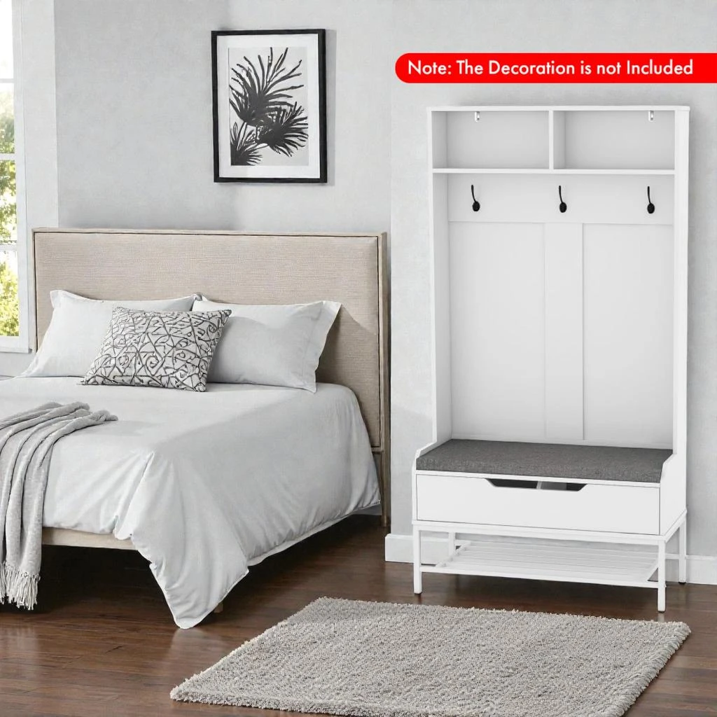 Hivvago Tall Hallway Organizer with Padded Bench, Coat Hooks, and Shoe Rack, 69" All-Purpose Unit 2