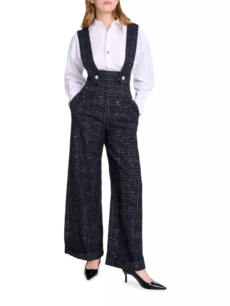 Maje Wide-Leg Trousers with Tweed Braces 2