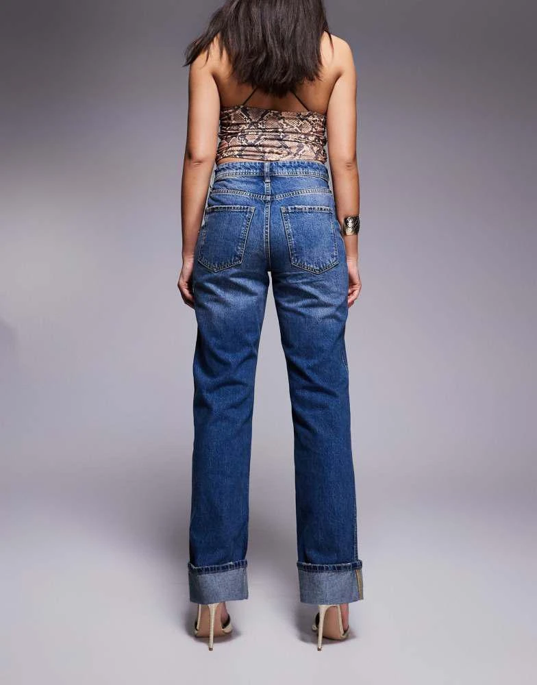 River Island River Island straight jean with turn ups in darkwash blue 2