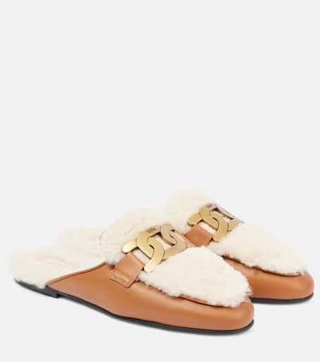 Tod's Catena shearling and leather mules 1