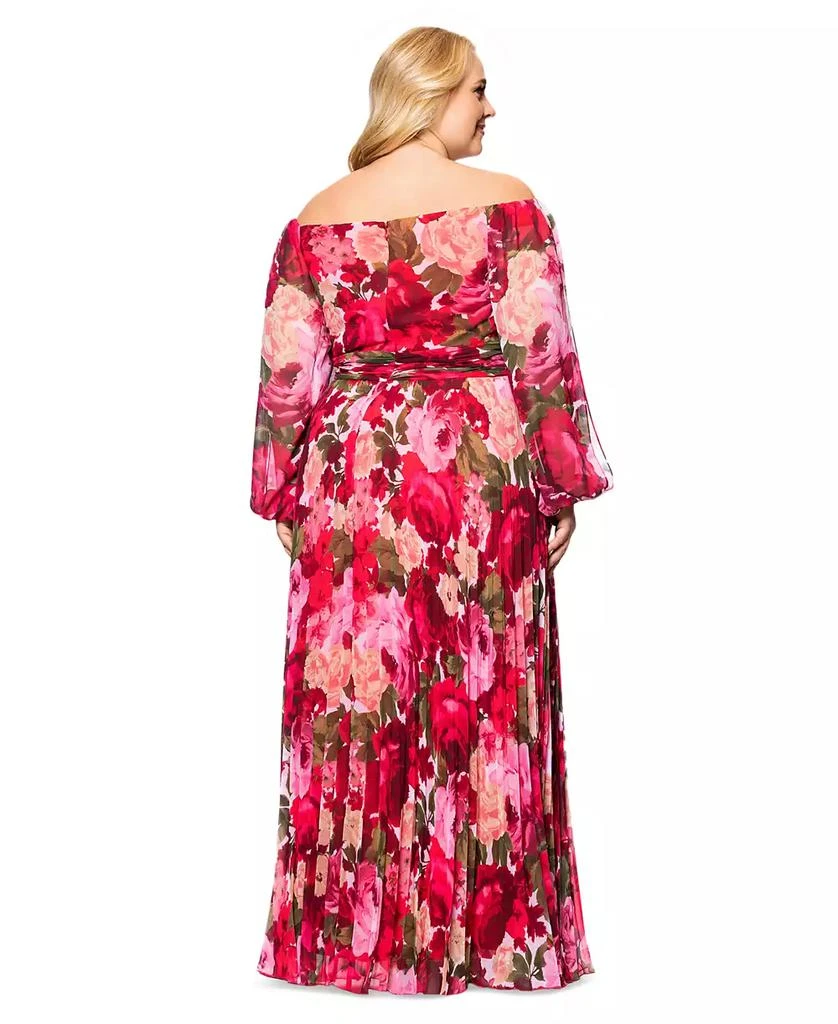 XSCAPE Plus Size Floral Off-The-Shoulder Pleated Gown 3