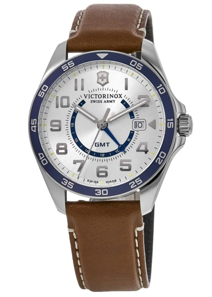Swiss Army Fieldforce GMT Classic Silver Dial Brown Leather Strap Men's Watch 241931 1