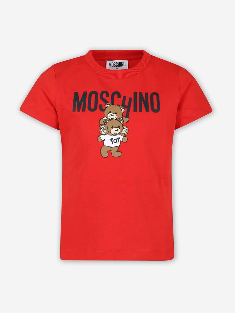Moschino Moschino Kids Teddy Bear Logo T-Shirt in Red