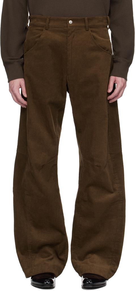 Omar Afridi Brown Knee Darted Flare Micro Cord Trousers