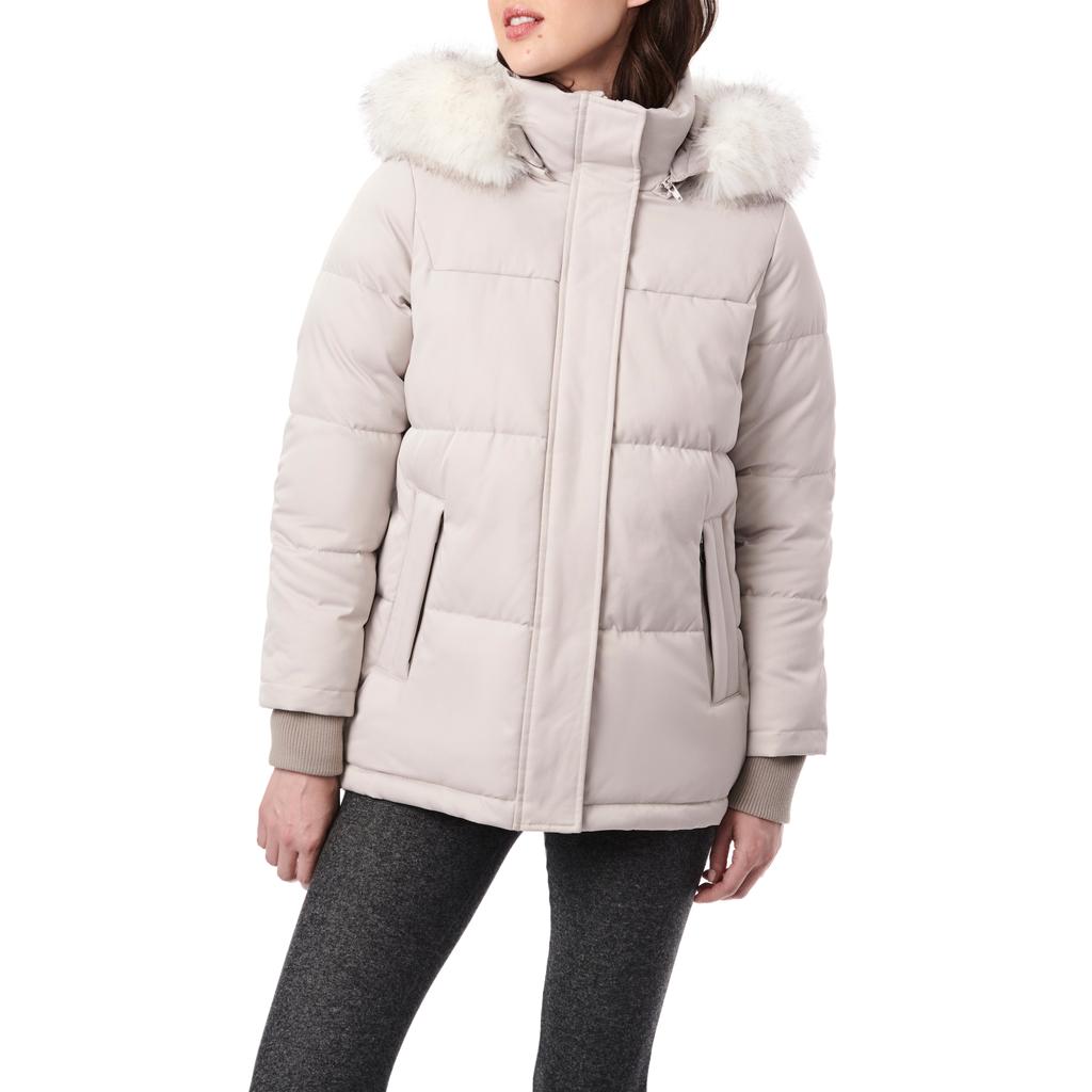 Bernardo Heavy Puffer with Faux Fur Trim Hood