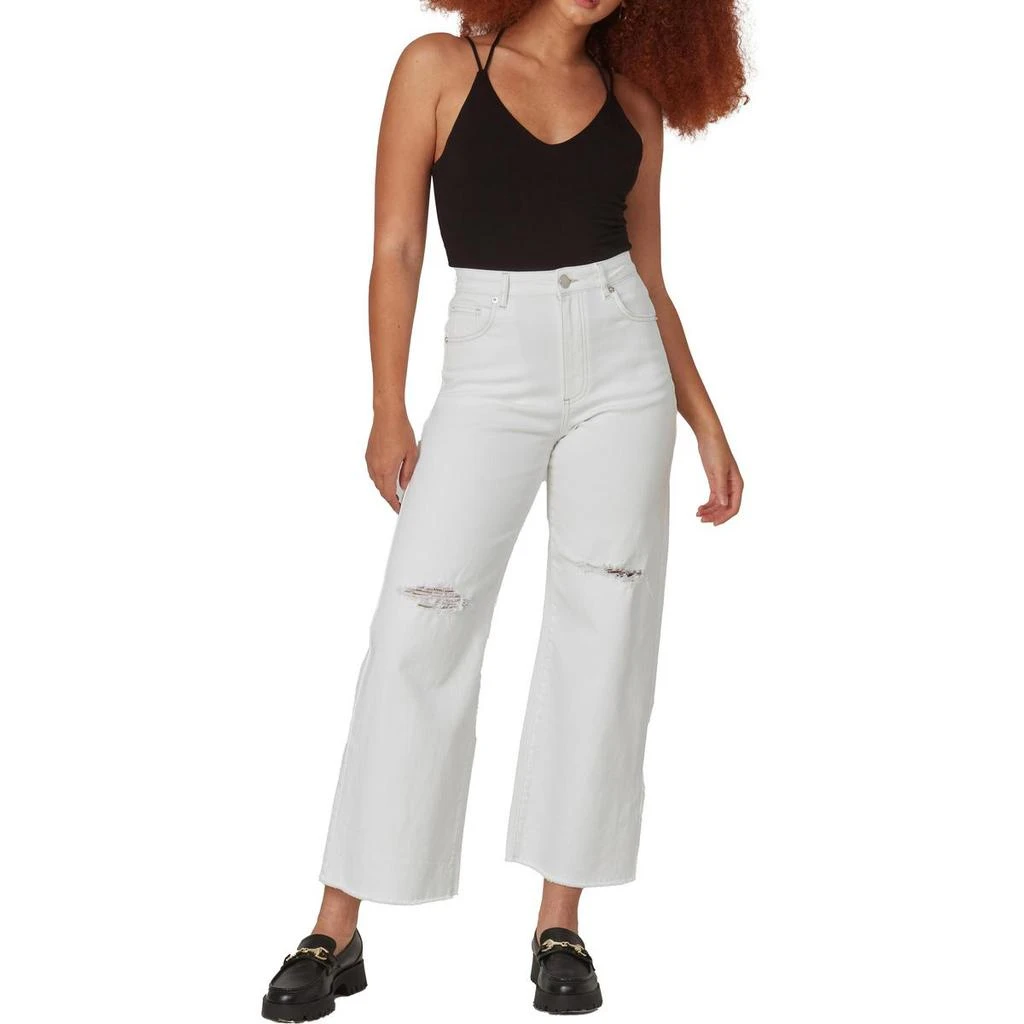 Lola Milan Womens Distressed Denim Wide Leg Jeans 1