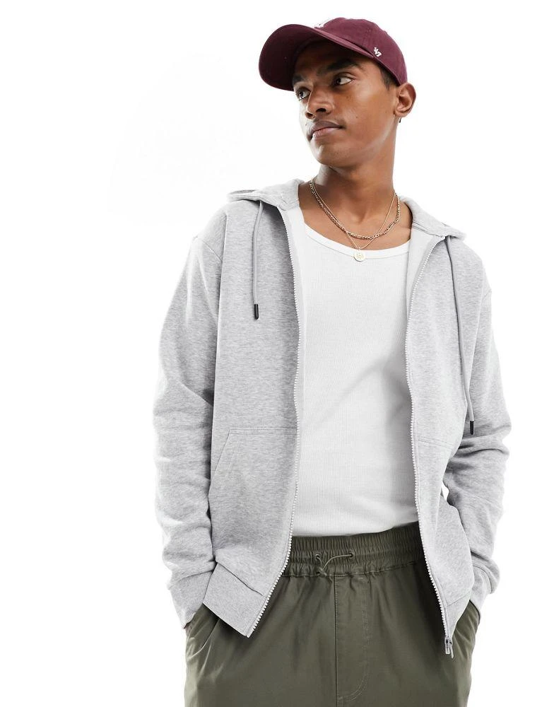 Jack & Jones Jack & Jones zip through hoodie in light grey marl 1