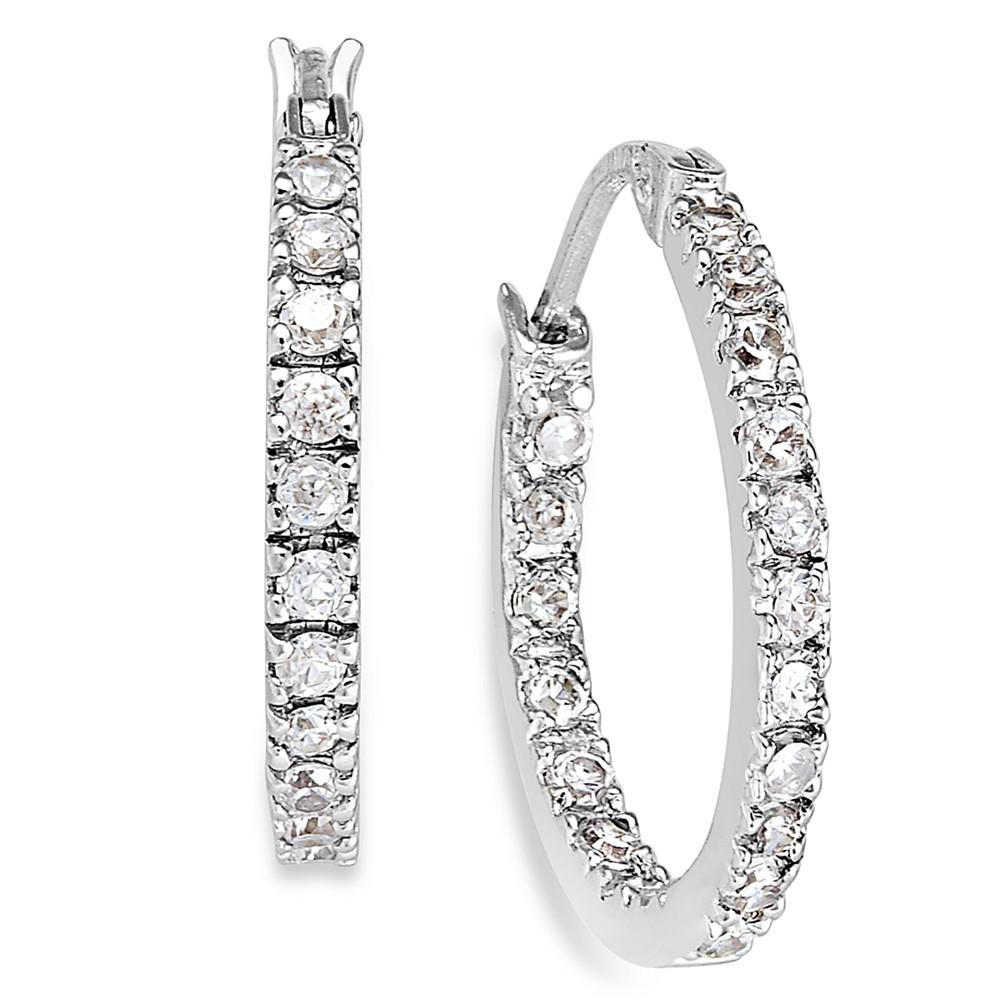 Giani Bernini Small Sterling Silver Earrings, Cubic Zirconia Hoop Earrings, 0.6", (3/4 ct. t.w.)