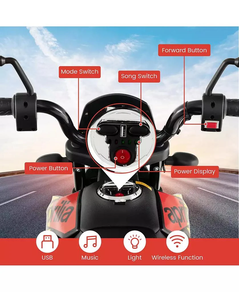 Costway 12V Licensed Aprilia Kids Ride On Motorcycle Electric Dirt Bike with Light 
Music 6