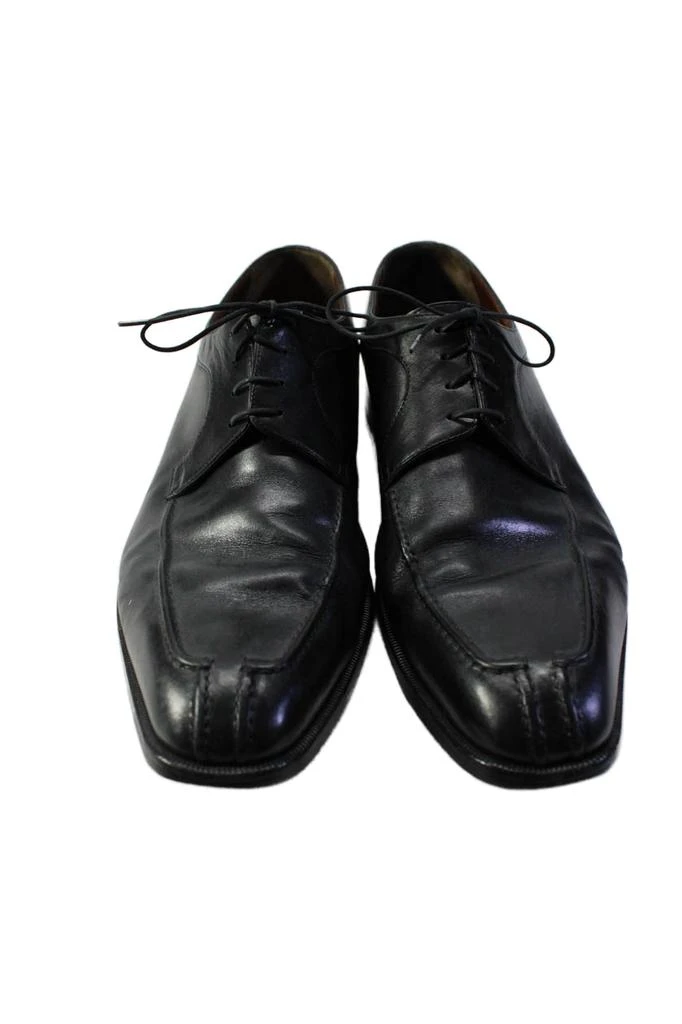 A.TESTONI Mens Leather Darted Apron Square Toe Lace-Up Loafers Black 2
