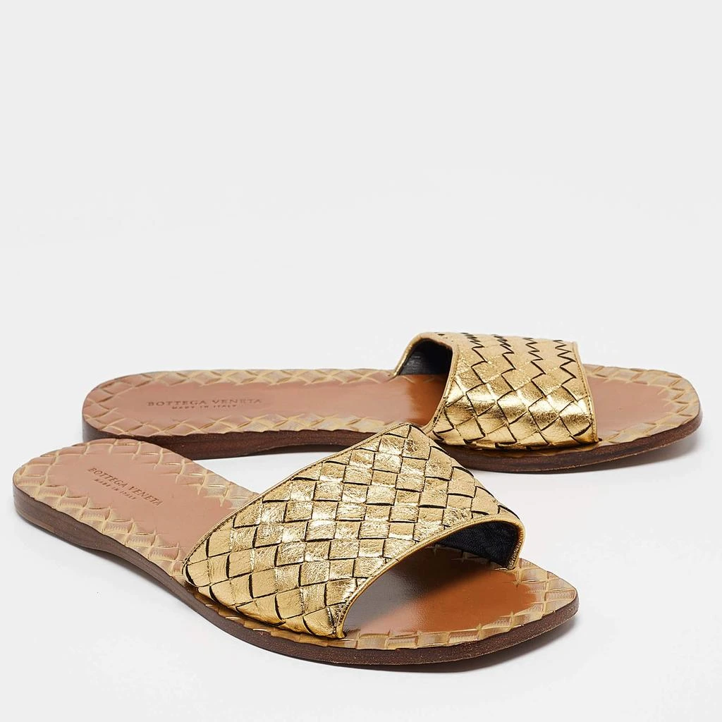 Bottega Veneta Bottega Veneta Gold Leather Intrecciato Flat Slides Size 36.5 4